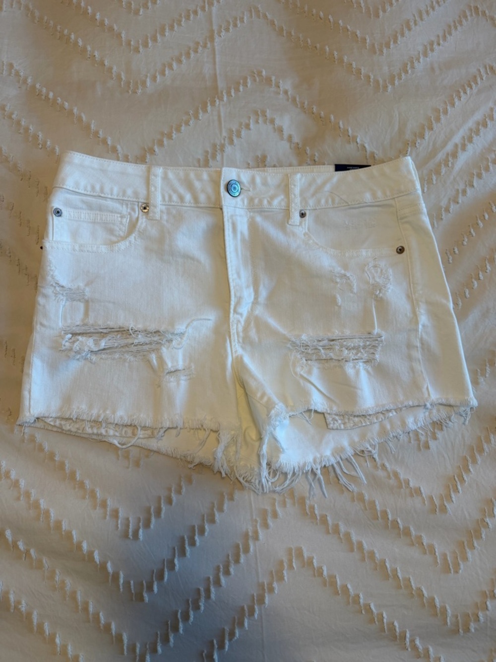 American Eagle Outfitters White High-Waist Distressed Denim Shorts